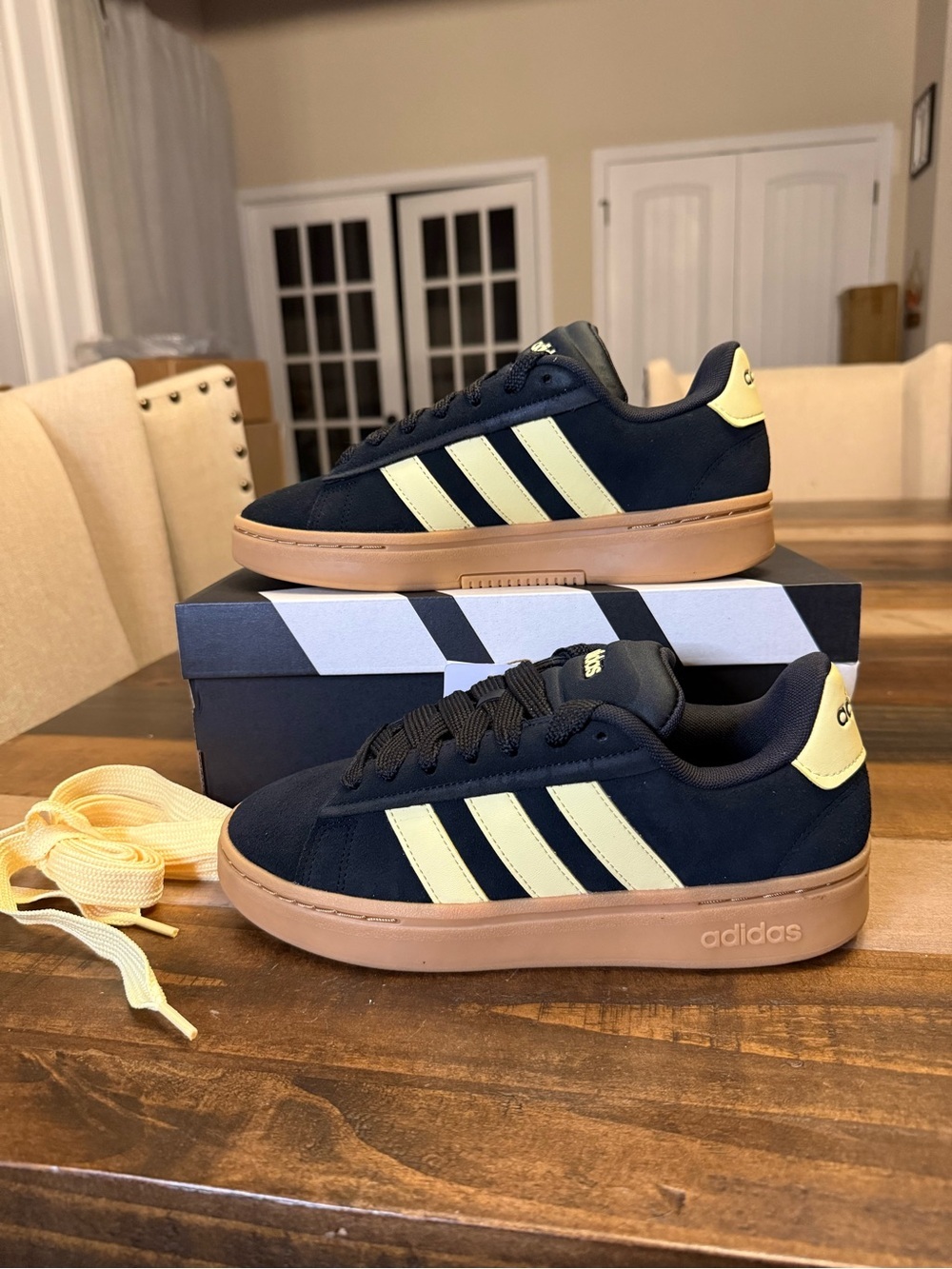 adidas Grand Court Alpha 00s shoes (Core Black / Almost Yellow / Gum  Size 7.5)